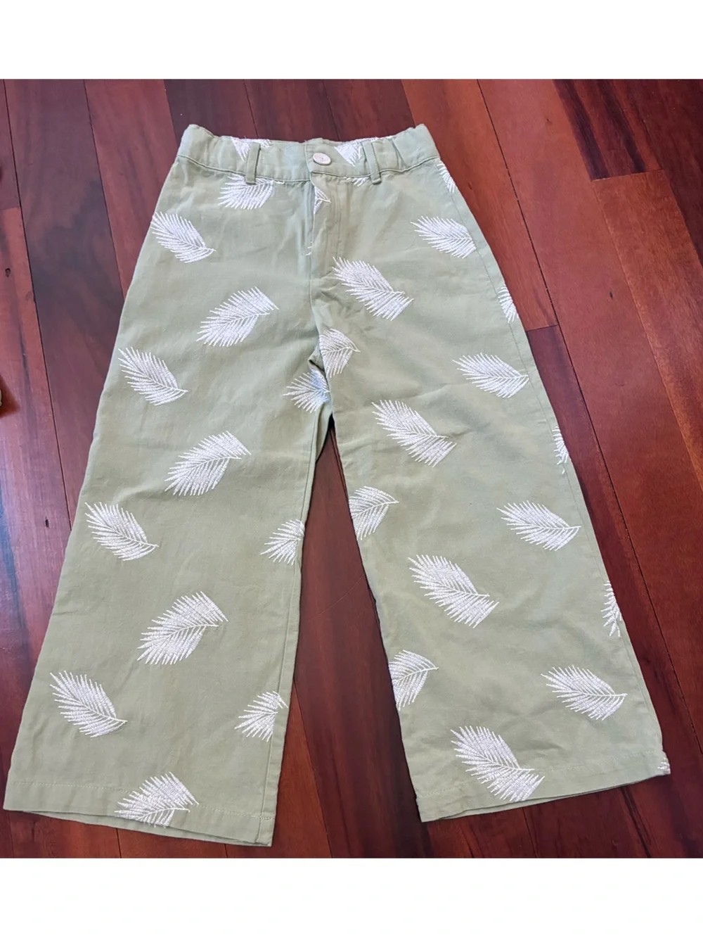 Zara Girls Green & White Leaf Print Matching Set - Top & Pants size 7/8